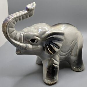 Ceramic Porcelain Elephant Figurine w/ Lustre Paint Exc Cond Made in Brazil